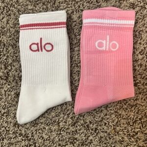 Alo Yoga Unisex Half-Crew Socks Pink & White New Without Tags Size Medium